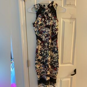 Back zip, flower print with mesh cut outs